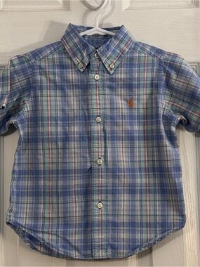 Polo by Ralph Lauren Baby Boy Blue Plaid Short Sleeve Button Down Shirt